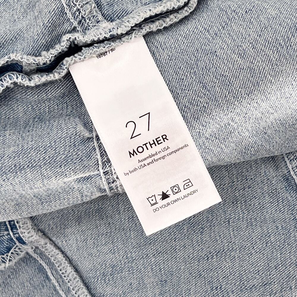 MOTHER The Ruffle Raw Edge Mini Skirt Action Shot Women’s Size 27 Denim - Picture 4 of 7